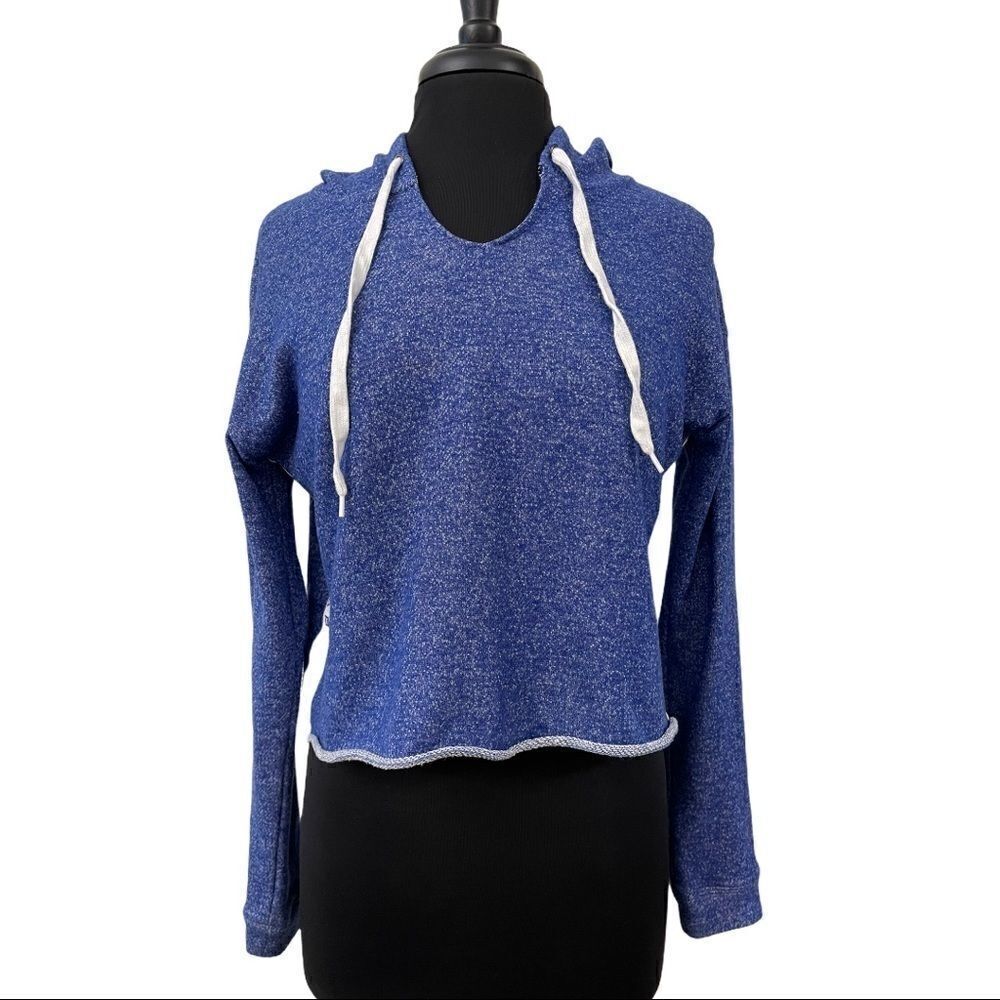 JESSICA Simpson Heather Blue The Warm Up Crop Top Hoodie Sz M